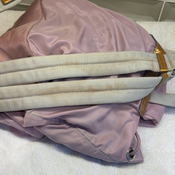 🦄 Authentic PRADA Pink Nylon and Gold Leather Backpack Bag Purse - Picture 7 of 12